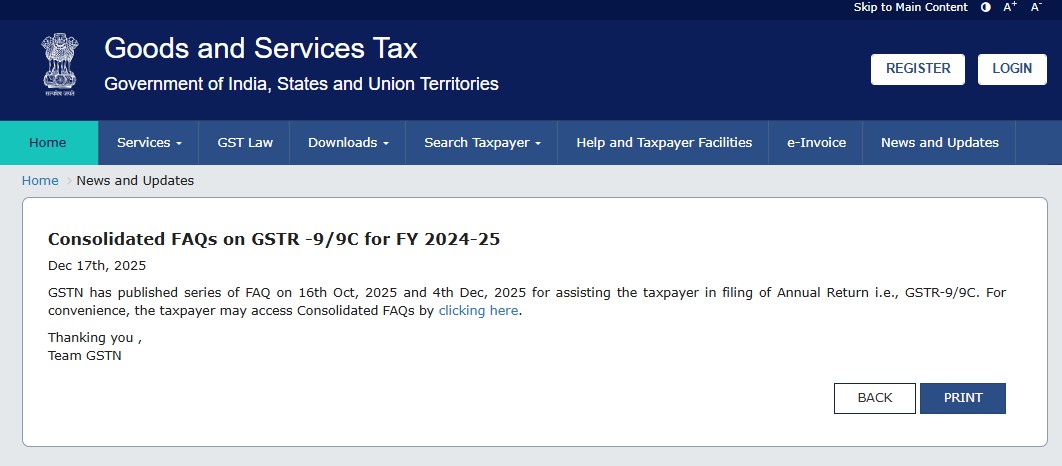 Consolidated FAQs on GSTR -9/9C for FY 2024-25