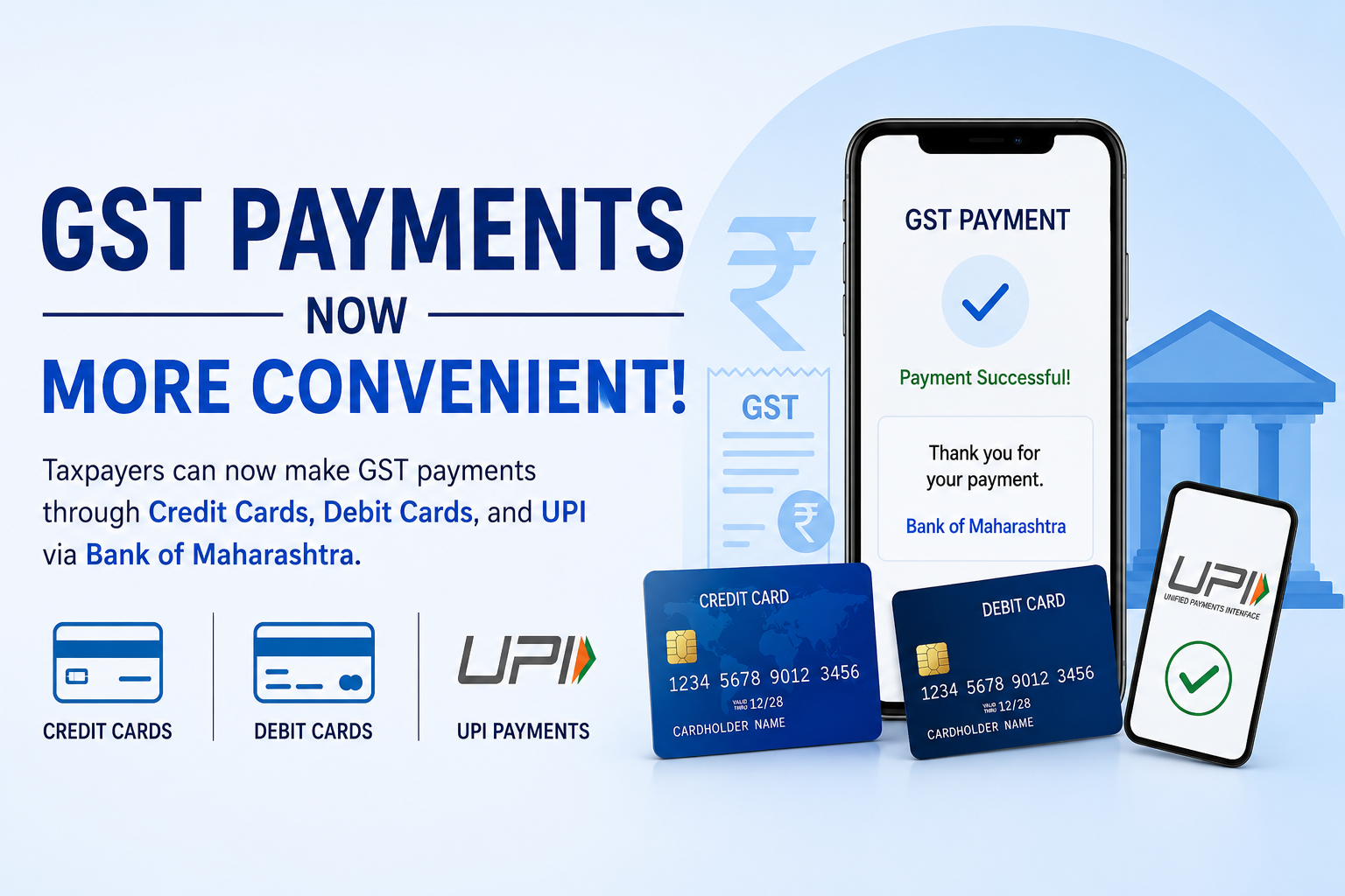 GST Payments via Credit Card, Debit Card & UPI Now Available through Bank of Maharashtra