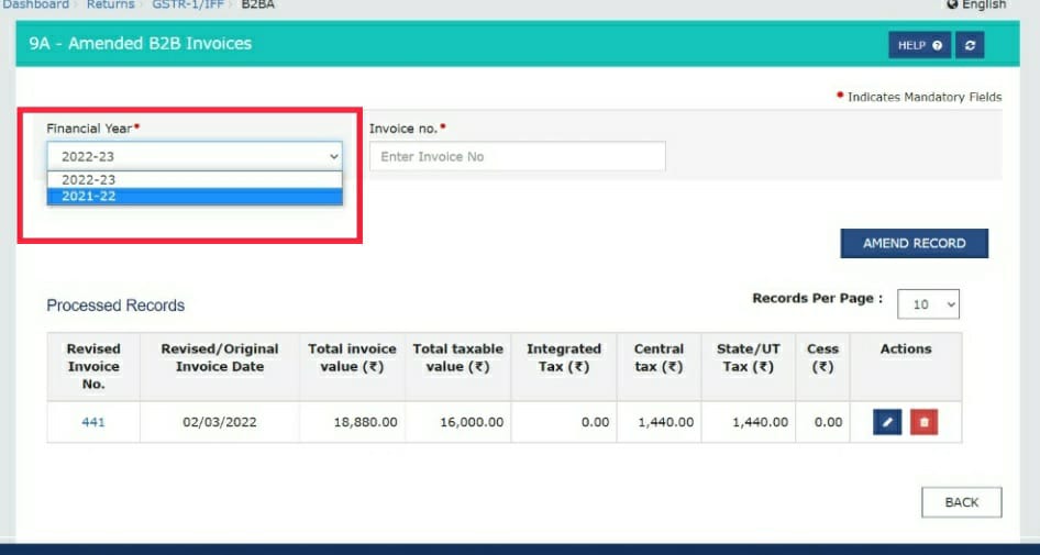 GSTN has started allowing amendment in Form 9A – B2B Invoices