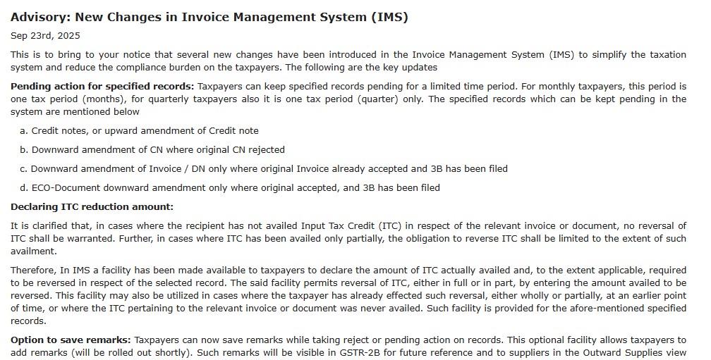 Advisory: New Changes in Invoice Management System (IMS)