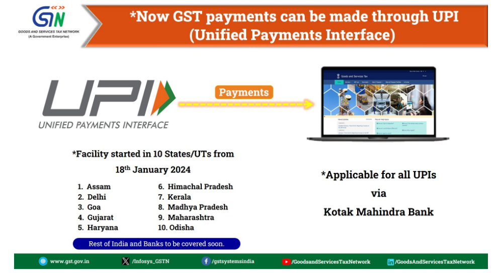 Bank enables payment of GST through UPI