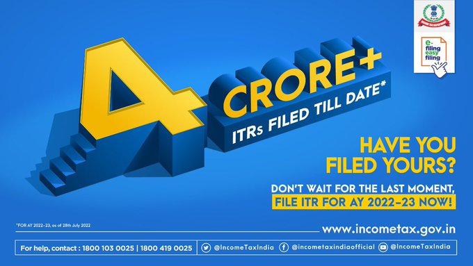 Over 4 crore Income Tax Return filed so far with deadline ending Tomorrow