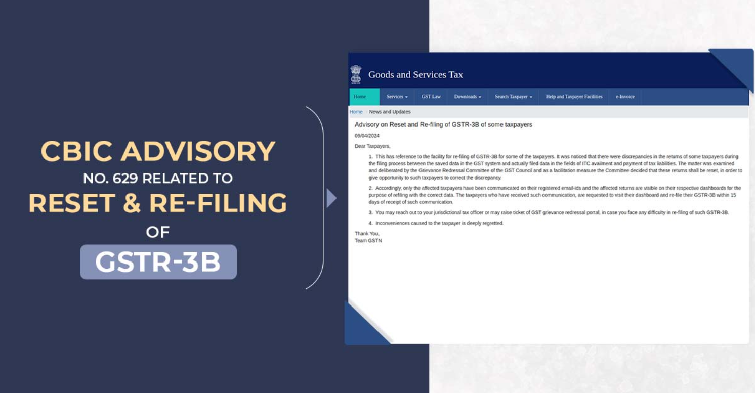 Advisory on Reset and Re-filing of GSTR-3B of some taxpayers