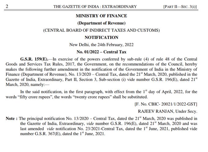 Now, the e-invoicing mandatory for taxpayers with a turnover more than Rs.20 Cr from 1st April 2022
