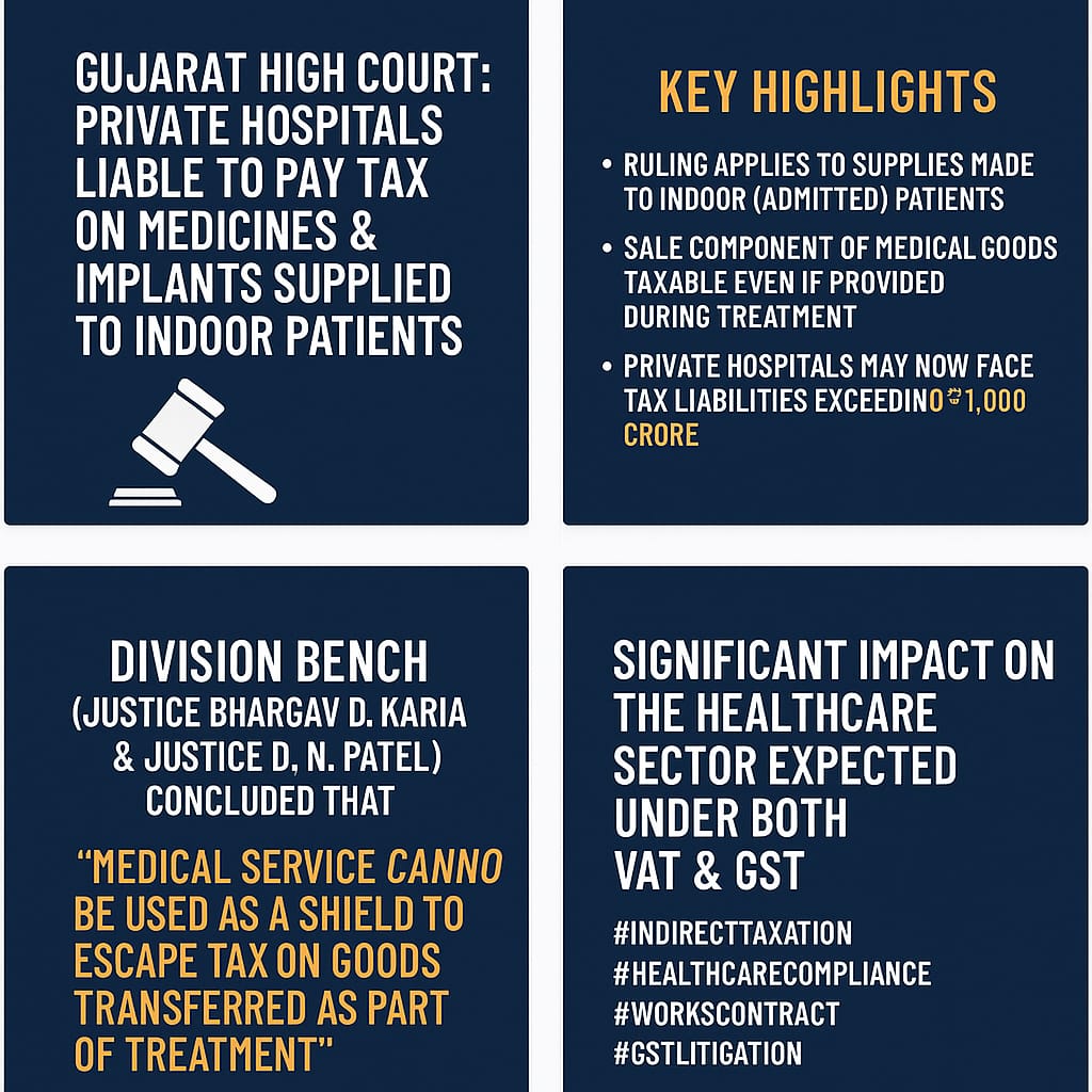 Private Hospitals Liable to Pay Tax on Medicines & Implants Supplied to Indoor Patients